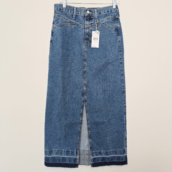 NWT Mango Denim Maxi Skirt Size M Raw Hem Boho - Picture 1 of 8